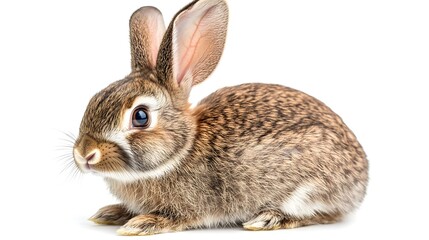 Fototapeta premium Adorable Brown Baby Rabbit Sitting Isolated on White Background Perfect for Easter Cards or Pet Websites