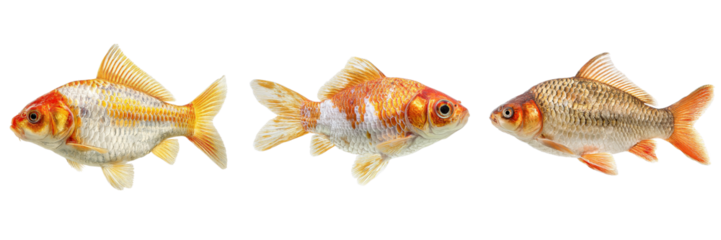 Set of Carassius auratus fish isolated on a transparent background