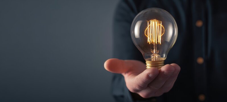 The glowing light bulb held in a hand symbolizing innovative ideas - Powered by Adobe