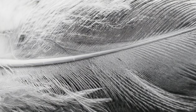 soft white bird feather macro closeup with intricate barbs and gentle texture in high contrast monochrome, ideal for branding, minimal web design, or editorial print use

