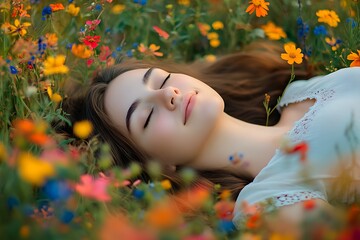 young woman lying on the grass