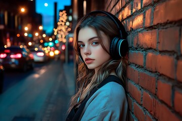 young woman with headphones