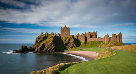 Obraz premium Dunnottar Castle Ruins Overlooking Dramatic Scottish Coastline