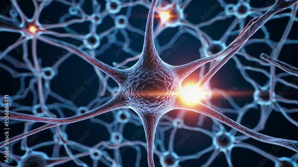 Poster neurons exchanging information and sending pulsating electric signals with shining synapse in the hu