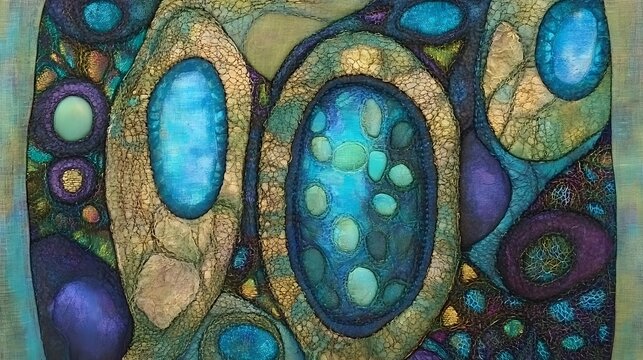 Abstract Teal and Purple Organic Textile Art