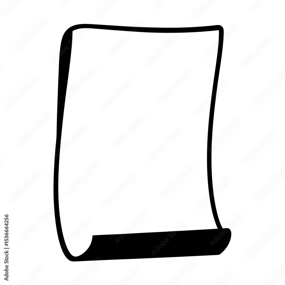 Poster a minimalistic drawing of a blank sheet of paper with rolled bottom