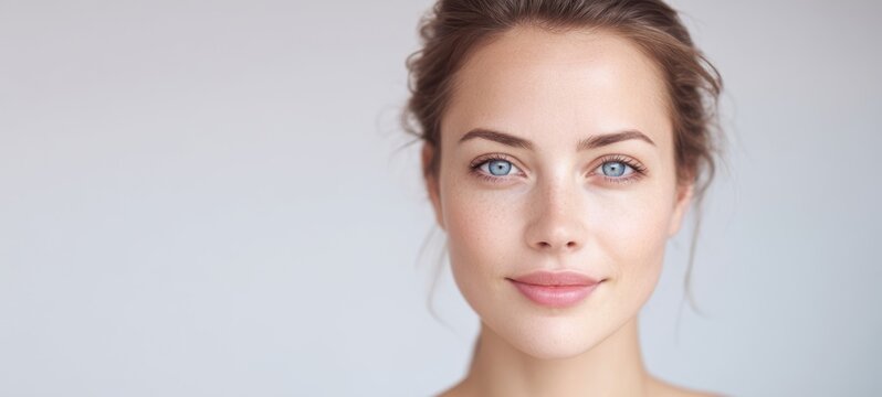 The captivating beauty of a young woman with striking blue eyes.