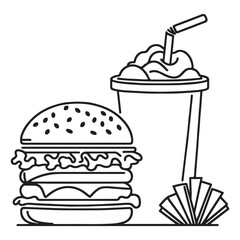 Burger and Drink Outline Illustration Perfect For Restaurant Menu Graphics