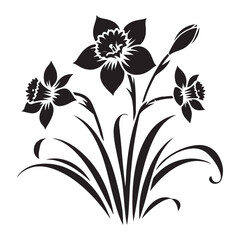 Daffodil Flowers Silhouette Artwork Floral Vector Black Design