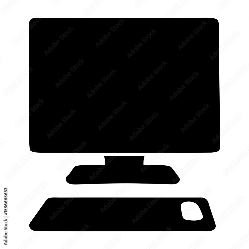 Poster black silhouette illustration of a desktop computer with keyboard and mouse