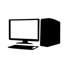 Fototapeta premium Stylized Desktop Computer with Monitor and Tower in Black Silhouette Artwork
