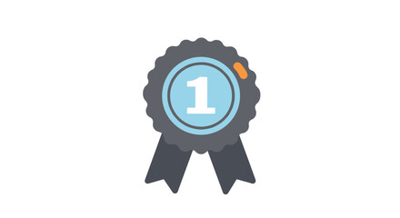 Obraz premium First place award badge with blue ribbon and number one 