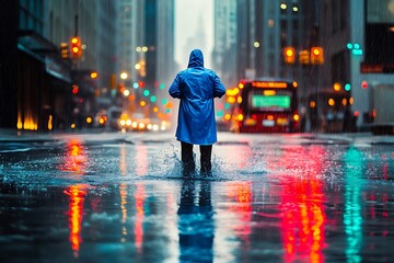 man walking in the night city