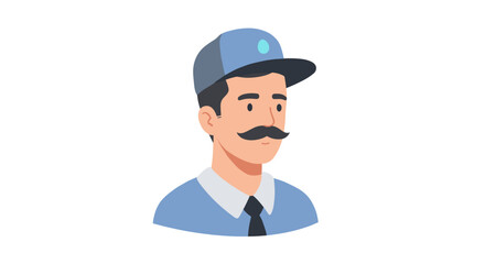Obraz premium Male delivery driver with mustache wearing cap in flat design style 