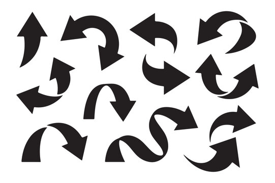 Collection of Black Arrows Curved, Straight, and Swirling Arrow Icons for Design