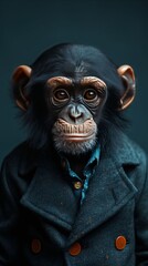 Adorable Chimpanzee in Stylish Coat Portrait of a Young Primate