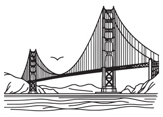 Golden Gate Bridge Illustration Detailed Drawing Artistic Design