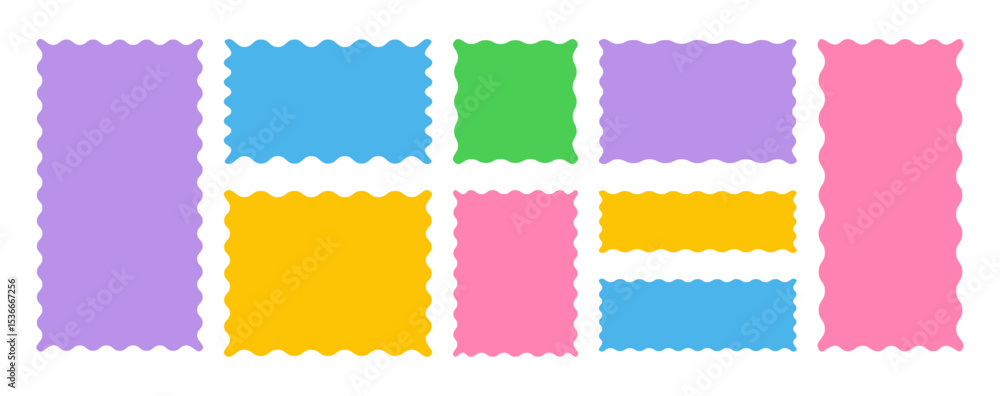 Aufkleber colorful rectangular frame boxes with wavy edges. irregular doodle shapes, corrugated zigzag forms i