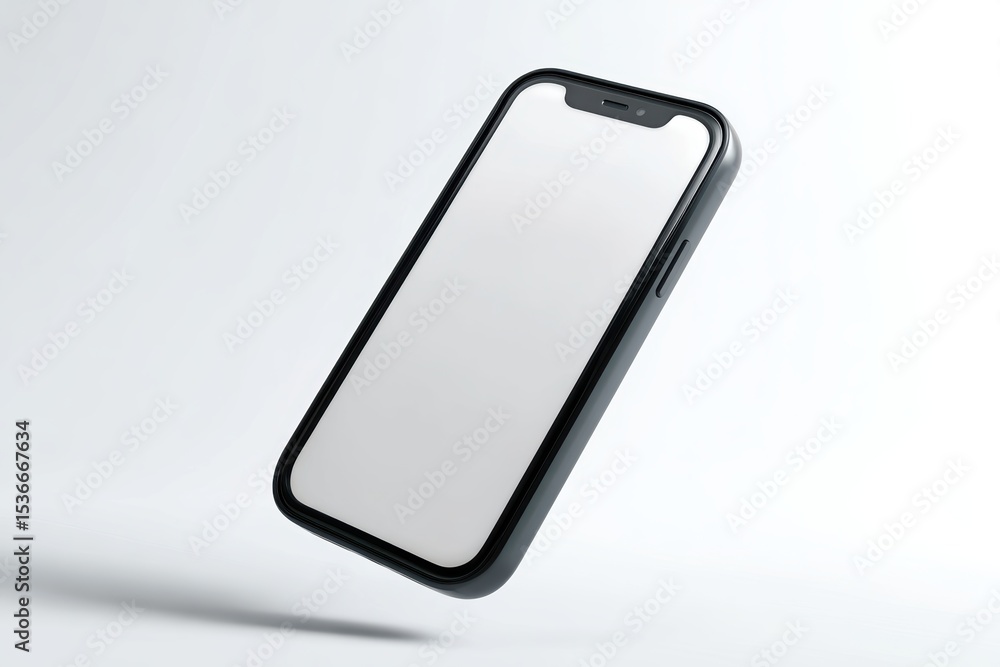 Poster smartphone with blank screen floating above white background