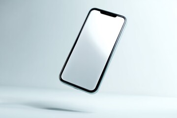 Smartphone with blank screen floating above white background
