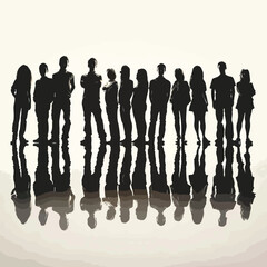 Silhouettes Group of Casual People in a Row