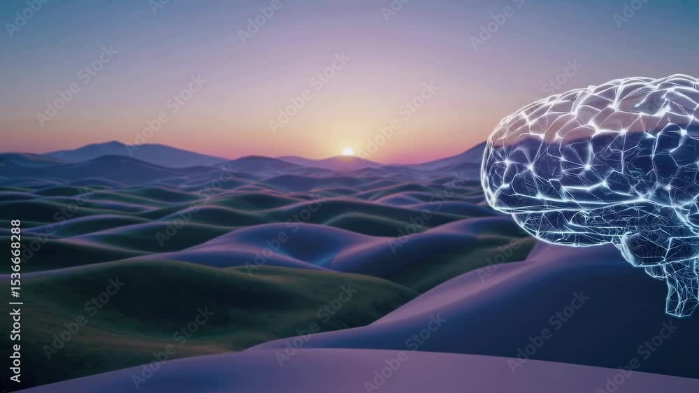 Poster complex network of connections illuminating a 3d brain model, symbolizing artificial intelligence, d