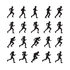 Running Silhouette Icon Set – Jogging, Fitness & Athlete Vector Illustrations