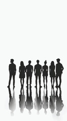 Silhouettes Group of Casual People in a Row