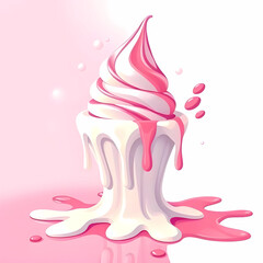 Melting White and Pink Ice Cream Cone in Soft Abstract Background Digital Illustration