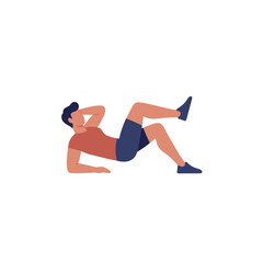 Obraz premium Young man exercising with bicycle crunch on a white background 