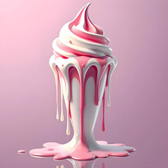Bright pink melting ice cream with glossy swirl and soft drips on gradient background Digital Illustration