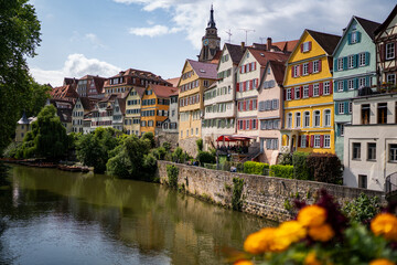 Colorful Half-Timbered Houses Along the Neckar River in Tübingen, Germany