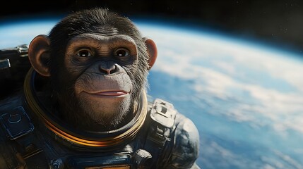 Chimpanzee Astronaut Gazing at Earth from Space A Stunning Close Up