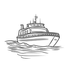 Obraz premium Outline drawing of a ferry boat sailing on water in minimal style 
