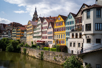 Colorful Half-Timbered Houses Along the Neckar River in Tübingen, Germany