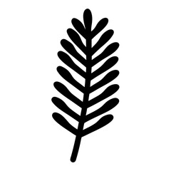 Stylized black botanical element resembling a palm leaf with symmetrical branching