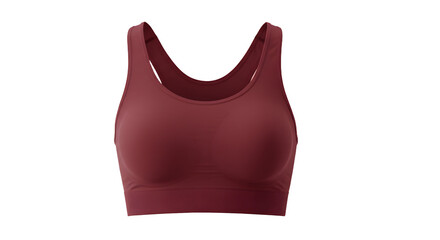 A sleek, maroon sports bra displayed against a neutral background, emphasizing its design and functionality for activewear