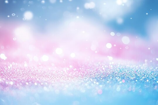 Sparkling pink and blue glitter background with dreamy bokeh lights and soft pastel colors