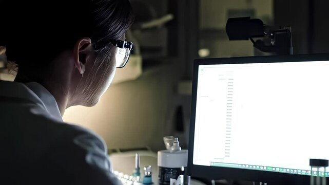 Scientist Analyzing Data on Computer in Laboratory