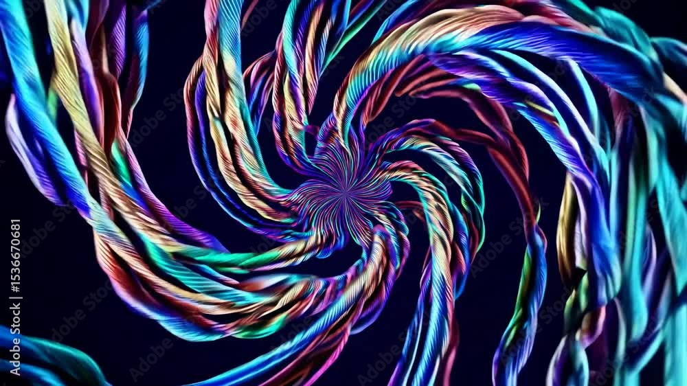 Poster multiple colorful swirling fibers are creating a mesmerizing psychedelic vortex against a dark backg