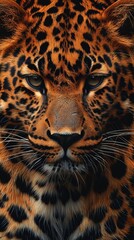 Fototapeta premium Majestic Leopard Close Up Portrait Wild Cat Intense Gaze Powerful Animal Wildlife