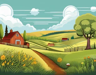 Fotobehang illustration of a rural landscape © Melissa