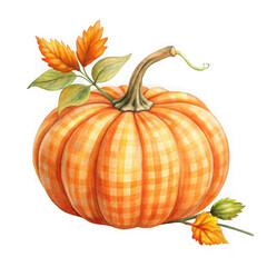 Orange pumpkin with leaves isolated on transparent background