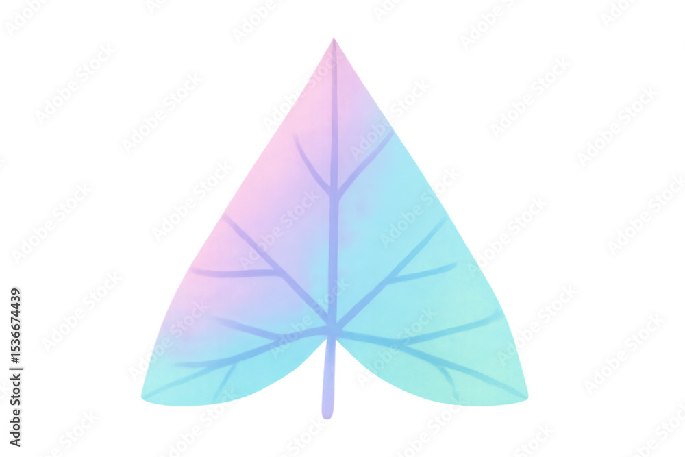 Poster pastel colored triangular leaf with visible veins isolated on transparent background, ideal for natu