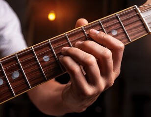hand playing guitar chord closeup