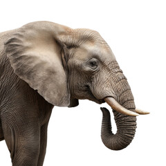 Obraz premium Large African elephant with wrinkled skin and gentle expression standing in natural environment Transparent background or png