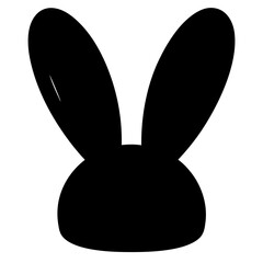 Simple black silhouette of rabbit head and ears isolated on white
