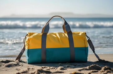 A travel bag and the calm nature of the sea represent the idea of ​​creating a pleasant environment by the sea for a little peace and tranquility in the summer heat.