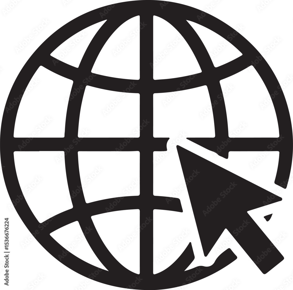 Poster globe icon with pointer illustration for web design and internet connection concepts simple global n