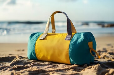 A travel bag and the calm nature of the sea represent the idea of ​​creating a pleasant environment by the sea for a little peace and tranquility in the summer heat.